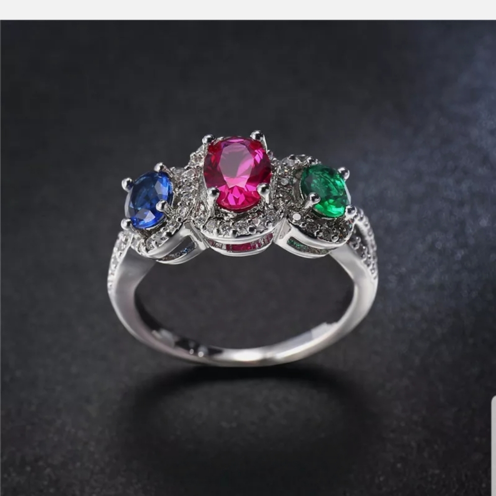 Women Silver Jewelry Multicolor Sapphire ring new - Picture 2 of 4